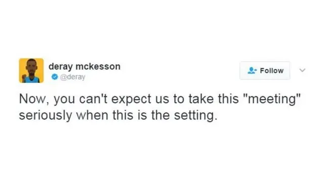 Правозахисник Дерай Маккессон: "Тепер ви не можете очікувати від нас, щоб ми серйозно сприймали цю "зустріч", коли вона так організована"