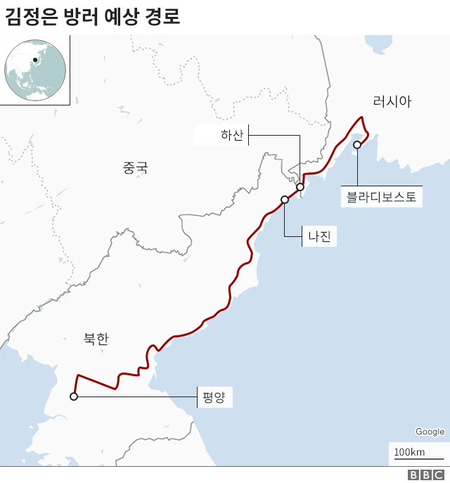 (캡션) 김정은 방러 예상 경로