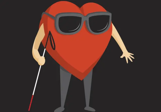 Corazón con un bastón de ciego.