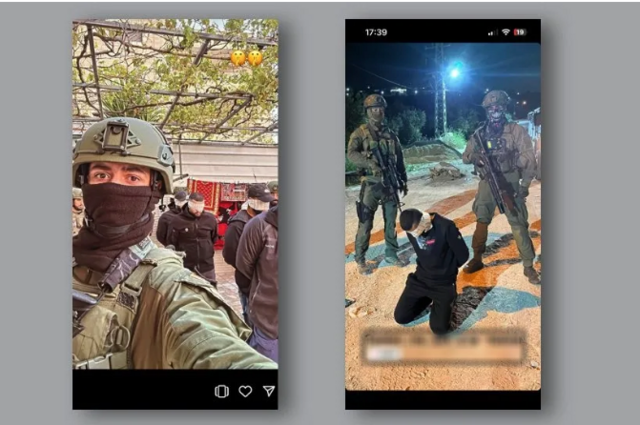 سربازان اسرائیلی در کنار بازداشتیان فلسطینی