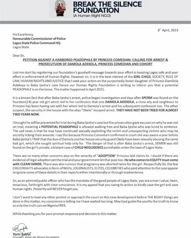 Lẹta ifisun ti Yọmi Fabiyi kọ