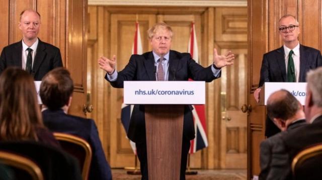 Boris Johnson addresses questions about coronavirus in a press briefing