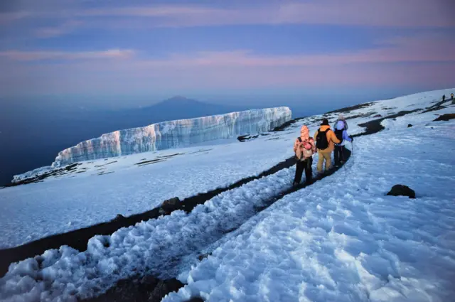 Grupoa nossa aposta apostas desportivaspessoas caminhando entre geleirasa nossa aposta apostas desportivasalta altitudea nossa aposta apostas desportivasdireção ao cume do Monte Kilimanjaro, no Parque Nacional Kilimanjaro, na Tanzânia nzania - stock photo