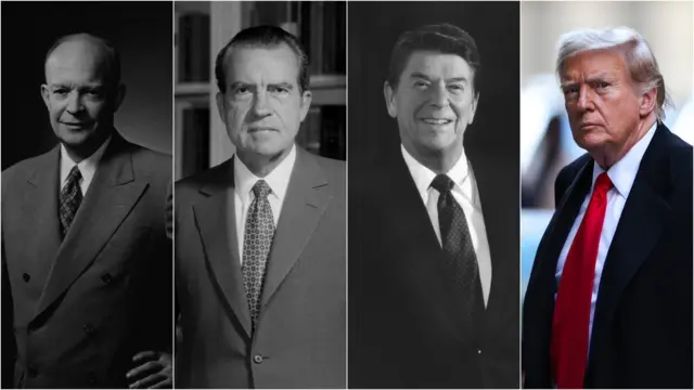 از چپ، دوایت آیزنهاور، ریچارد نیکسون، رونالد ریگان و دونالد ترامپ 