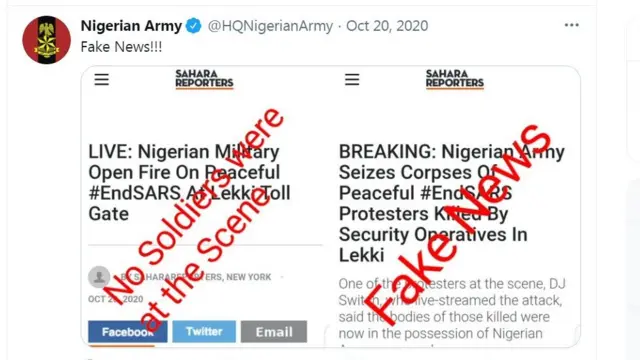 Fake News label ontop tori of Lekki Shootings