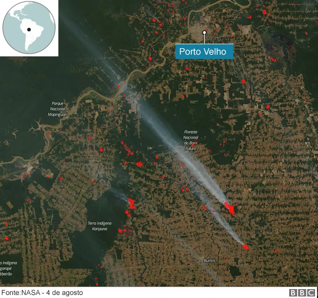 Mapa mostra queimadas na Amazônia