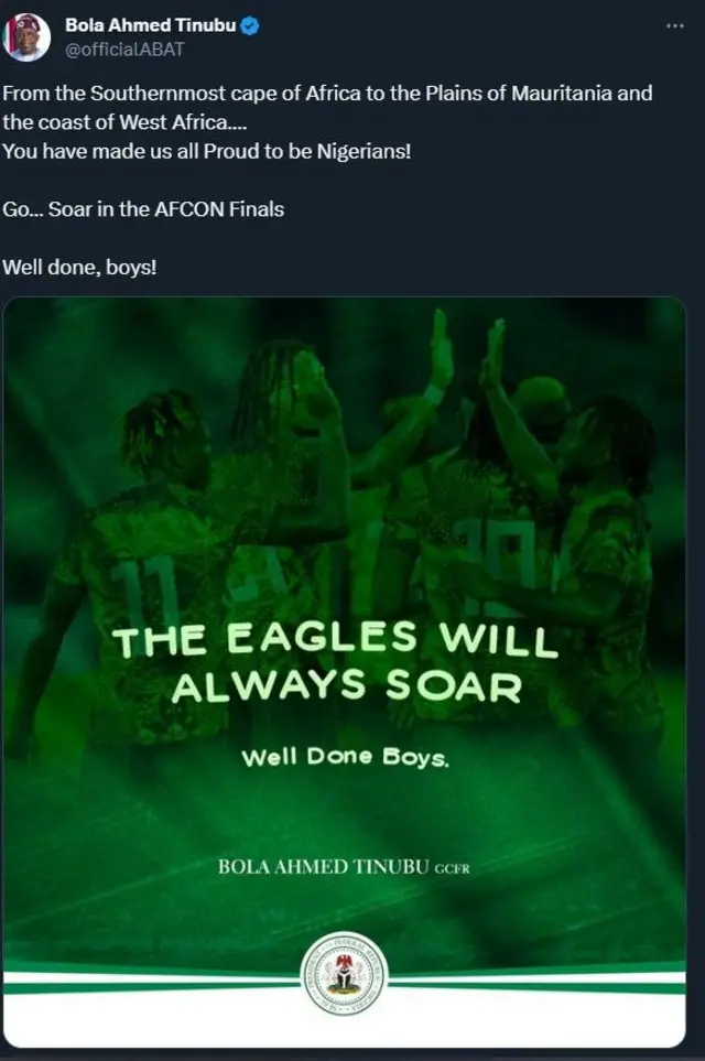 Aworan ọrọ ti Tinubu kọ si awọn ikọ Super Eagles