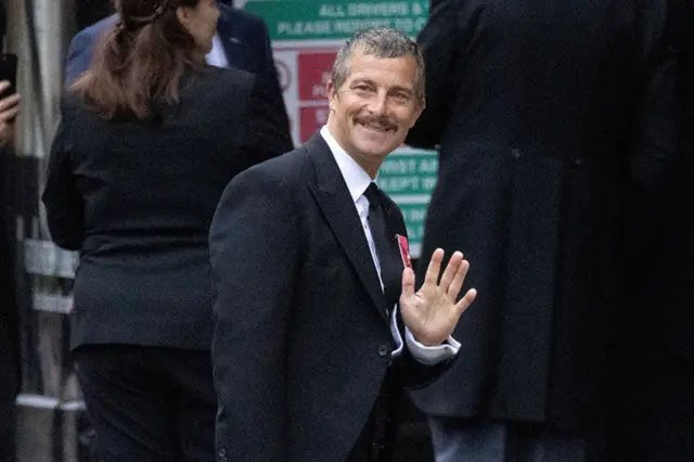 British television personality Bear Grylls gestures on the day of the state funeral and burial of Britain's Queen Elizabeth, outside Westminster Abbey in London, Britain, on 19 September 2022
