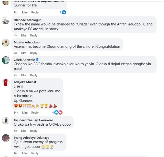 Ohun ti awọn ololufẹ Arsenal n sọ loju opo BBC Yoruba