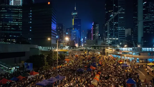 「雨傘運動」時期,金鐘街頭被佔領