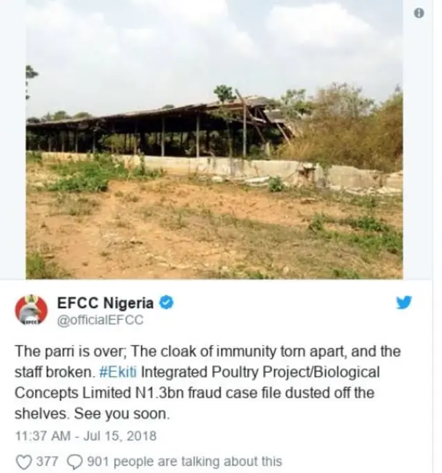 Pipo read am as message to Ayo Fayose, wey be di govnor of Ekiti State for southwest Nigeria say e go fit soon find imself for court.