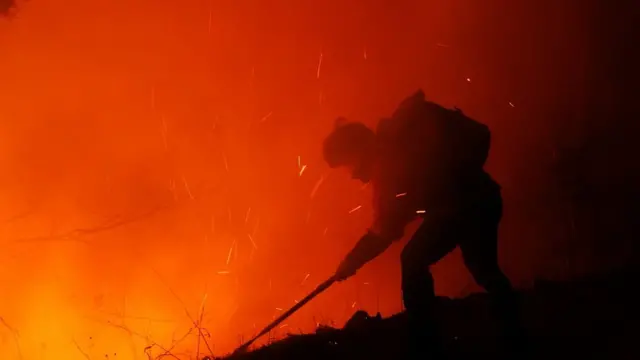 6일 경북 울진군 금강송면 소광리 일대에서 금강소나무숲을 지키기 위해 화마와 사투를 벌이고 있는 산불재난특수진화대원