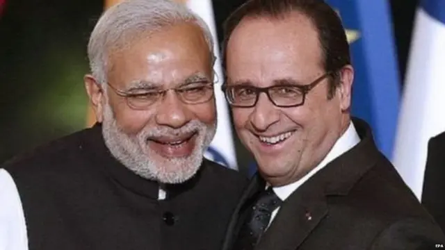 ਭਾਰਤ ਦੇ ਪ੍ਰਧਾਨ ਮੰਤਰੀ ਨਰੇਂਦਰ ਮੋਦੀ ਅਤੇ ਫਰਾਂਸ ਦੇ ਸਾਬਕਾ ਰਾਸ਼ਟਰਪਤੀ ਫ੍ਰਾਂਸਵਾ ਔਲਾਂਦ