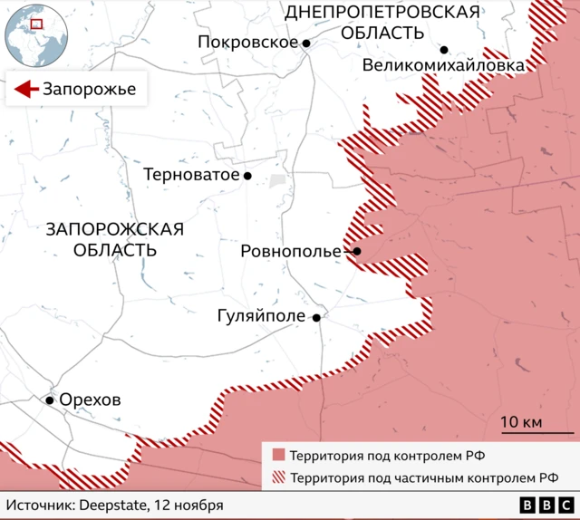 Карта боевых действий на юге Украины