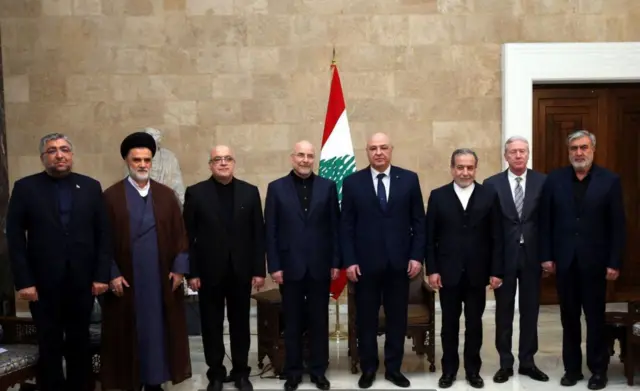 دیدار هیئت ایرانی به ریاست محمدباقر قالیباف و عباس عراقچی با رئیس‌جمهور لبنان