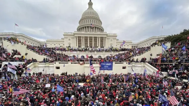 Trump supporters gathered outside the US Capitol building on 6 January 2021