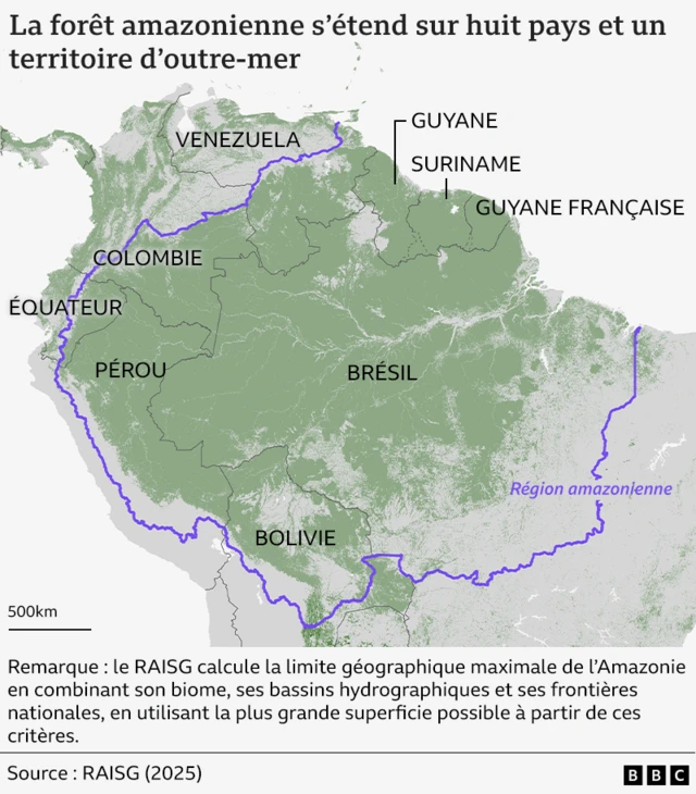 Carte montrant l'emplacement de la forêt amazonienne.