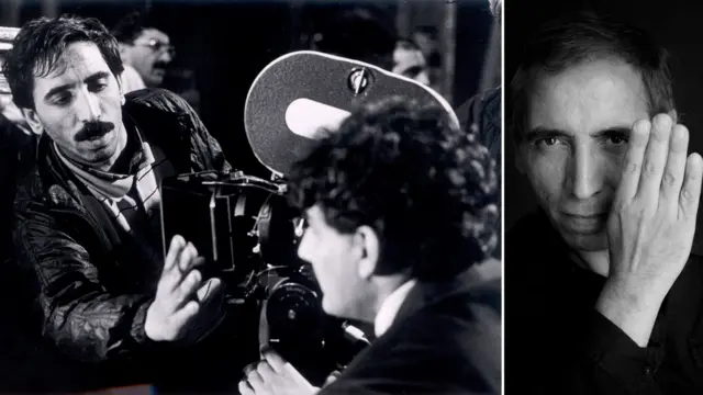 کارگردان فیلم محسن مخملباف به همراه بازیگر فیلم مهدی هاشمی در پشت صحنه «ناصرالدین‌شاه آکتور سینما»