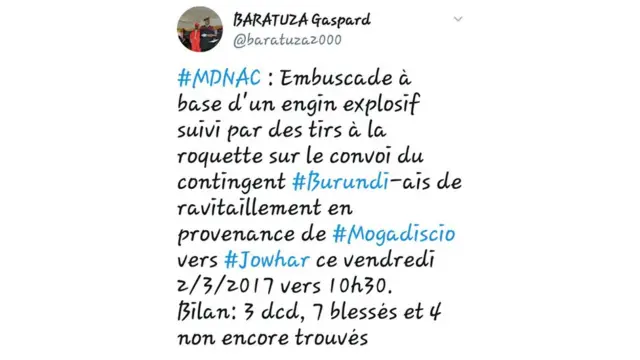 Tweet ya Baratuza Gaspard