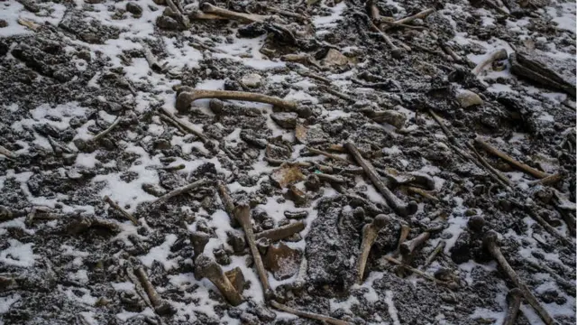 Ossos encontrados no 'lago dos esqueletos'