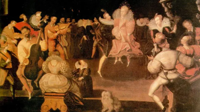 Cuadro donde se ve a la reina Isabel I y el noble inglés Robert Dudley