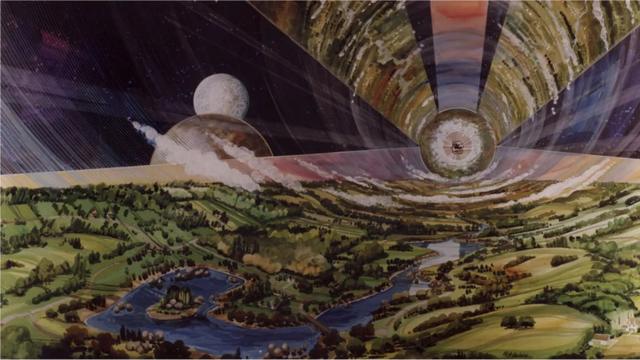 Una ilustración de un asentamiento espacial de Gerard O'Neill