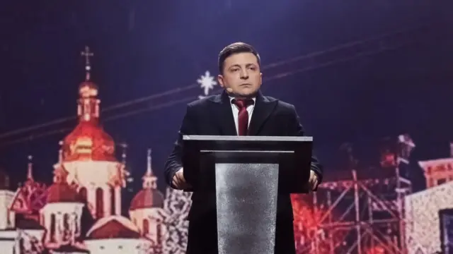 Актор "Студії Квартал-95" Володимир Зеленський під час зйомок новорічного "Вечірнього кварталу" у Києві, 14 грудня 2018 р.