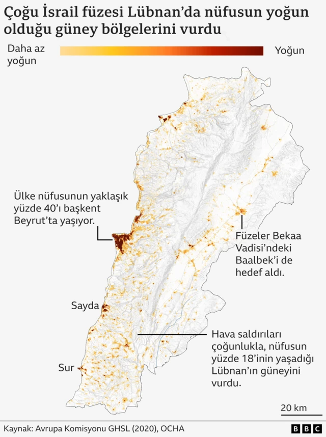 Lübnan'da İsrail saldırı haritası