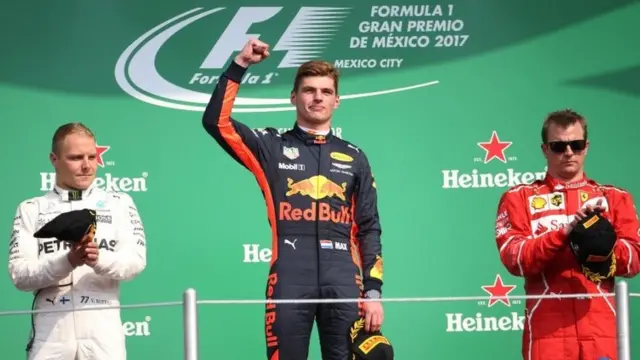Max Verstappen, Valtteri Bottas y Kimi Raikkonen en el podio