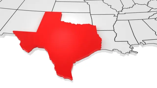 Mapa mostra sul dos EUA, com Texas destacado