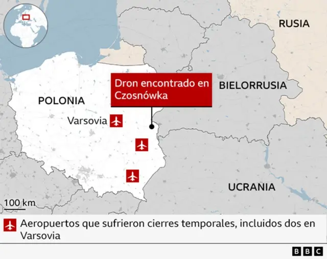 Mapa de la zona donde se encontró al menos un dron. 