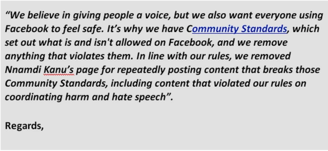 Nnamdi Kanu Facebook ban: Azịza Facebook nyere BBC maka ndọtu akara Facebook Nnamdi Kanu