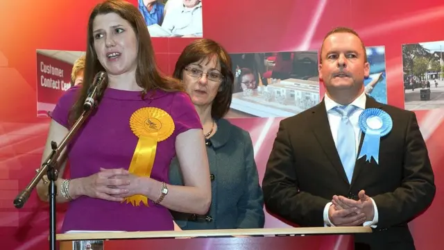 جو سوینسن پس از شکست در سال ۲۰۱۵، در برابر هیئت انتخاباتی دانبارتونشایرشرقی سخنرانی میکند