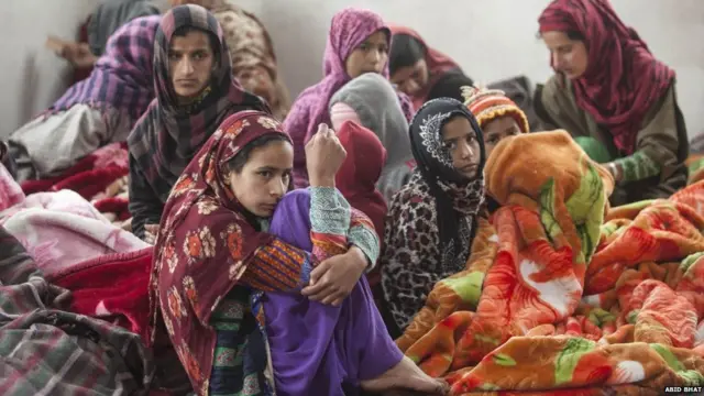 Villagers at a relief camp in a government-run school in Uri.