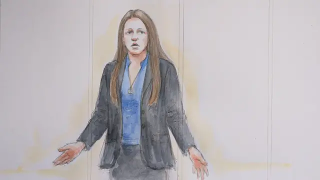 ภาพวาดศิลปินแสดงภาพของลูซี เลตบีในการไต่สวนครั้งล่าสุด