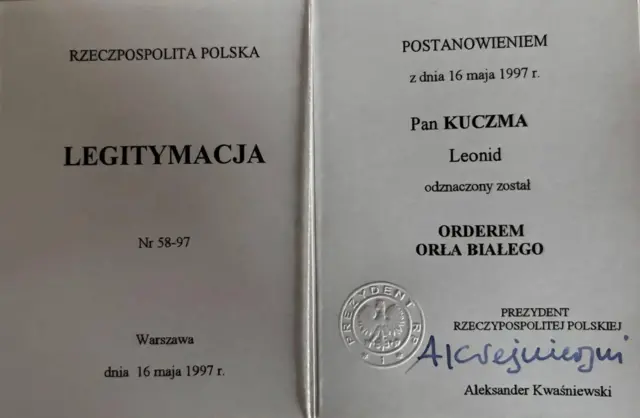 Колишній президент України Леонід Кучма повернув орден Білого Орла