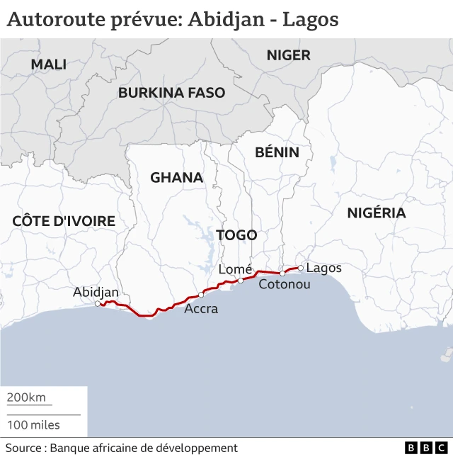 Une carte de l'autoroute proposée