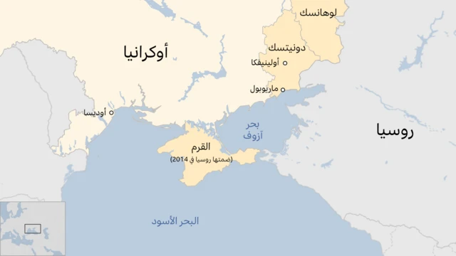 خريطة لأوكرانيا توضح موقع مدينة أولينيفكا التي تضم السجن الذي تعرض للقصف.