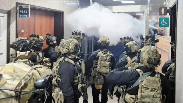 Soldiers going in the parliament building