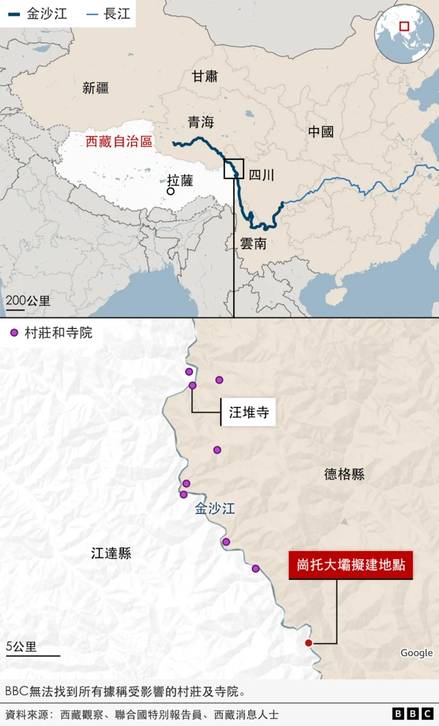 拟建的大坝位于四川和西藏交界处的金沙江上。