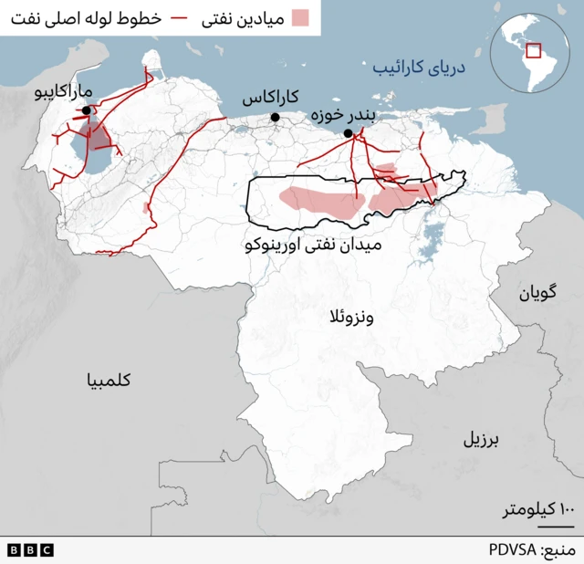 نقشه کشورهای آمریکای لاتین ازجمله ونزوئلا