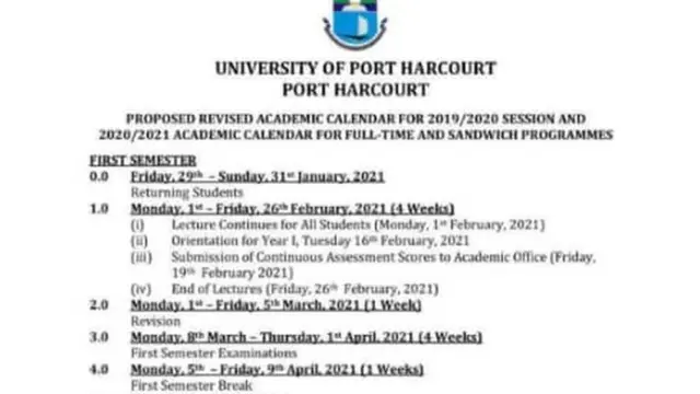 UNIPORT resumption schedule