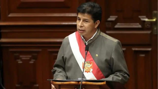 Pedro Castillo habla en el Congreso de Perú.