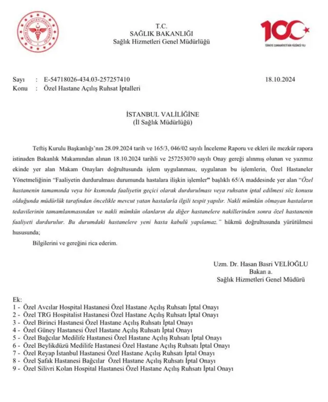 Sağlık Bakanlığı'nın ruhsatı iptal edilen hastanelere dair açıklaması