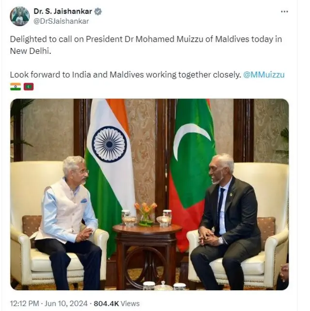 जयशंकर की मुइज़्ज़ू से हुई मुलाक़ात की तस्वीर