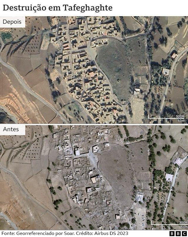 Foto antes e depois do terremoto