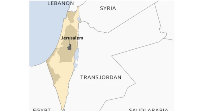 ၁၉၄၇ ကုလသမဂ္ဂ ဆုံးဖြတ်ချက်အရ ပါလက်စတိုင်းဒေသကို အစ္စရေးနဲ့ ပါလက်စတိုင်း နှစ်နိုင်ငံအဖြစ် ခွဲခြားသတ်မှတ်ပြီး ဂျေရုဆလင်မြို့ကို နိုင်ငံတကာမြို့တခုအဖြစ် သတ်မှတ်မယ့် မြေပုံ