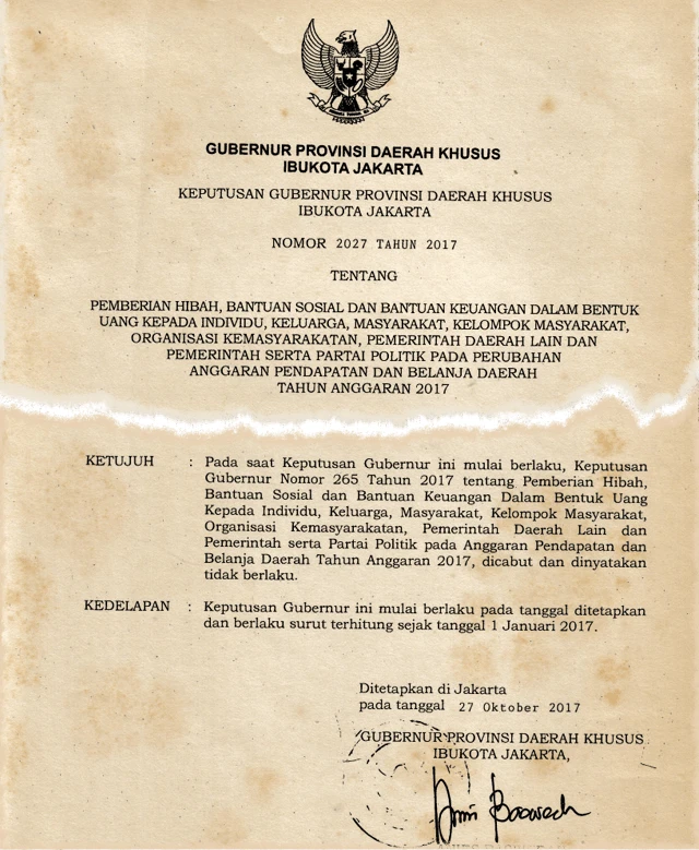 Surat Keputusan Gubernur Anies Baswedan