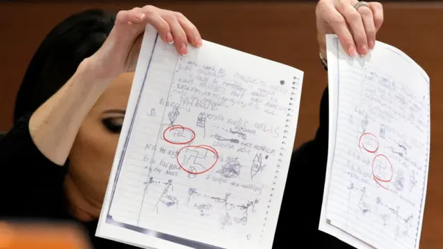 La juez Elizabeth Scherer muestra copias de escritos hechos por Cruz.