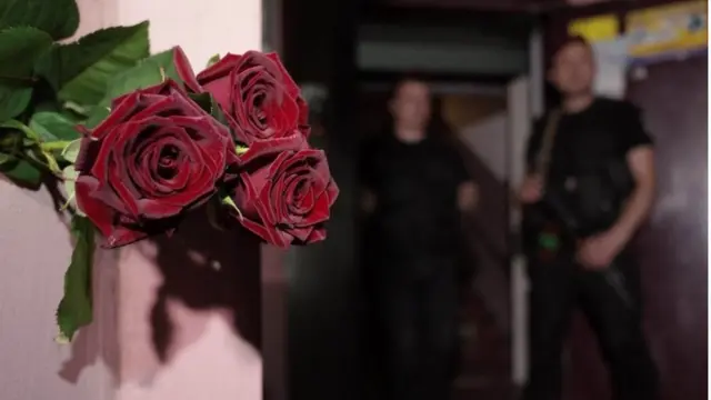 The entrance to the apartment block in Kiev where Russian journalist Arkady Babchenko was shot dead, 29 May 2018